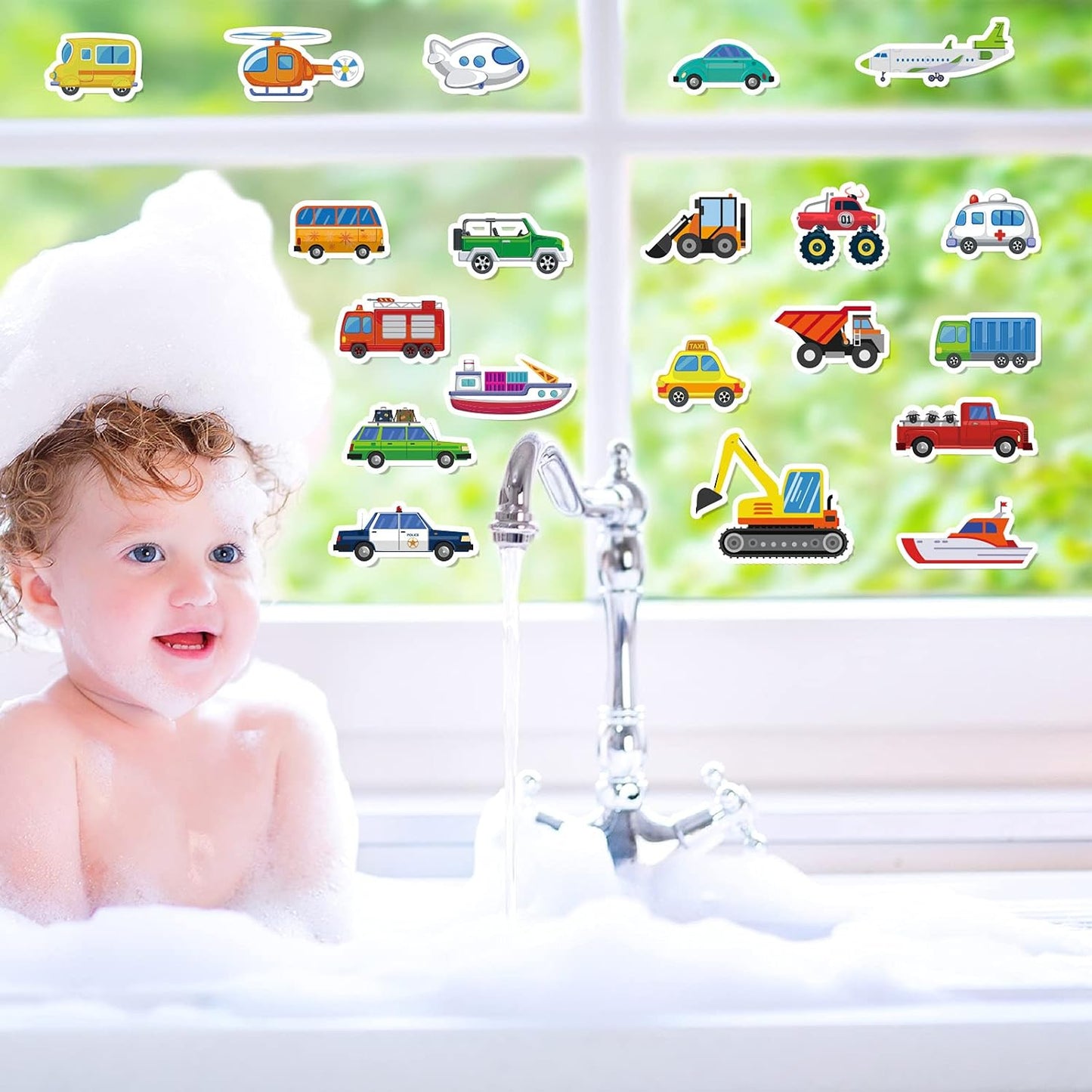 40 PCS Transportion Thick Gel Clings Vehicle Window Gel Clings Decals Stickers for Kids Toddlers and Adults Home Airplane Classroom Nursery Winter Car Party Supplies Decorations Removable and Reusable