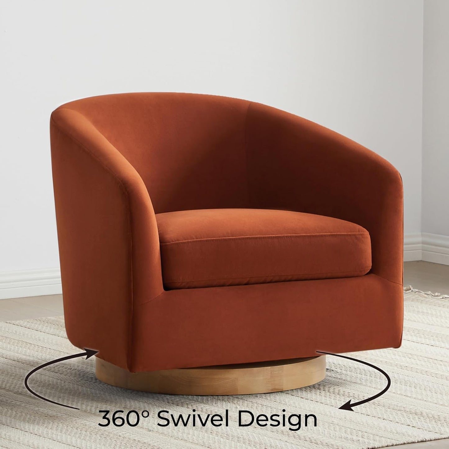 CHITA Swivel Accent Chair, FSC Certified Upholstered Velvet Barrel Chair for Living Room Set of 2, Fully Assembled, Burnt Orange