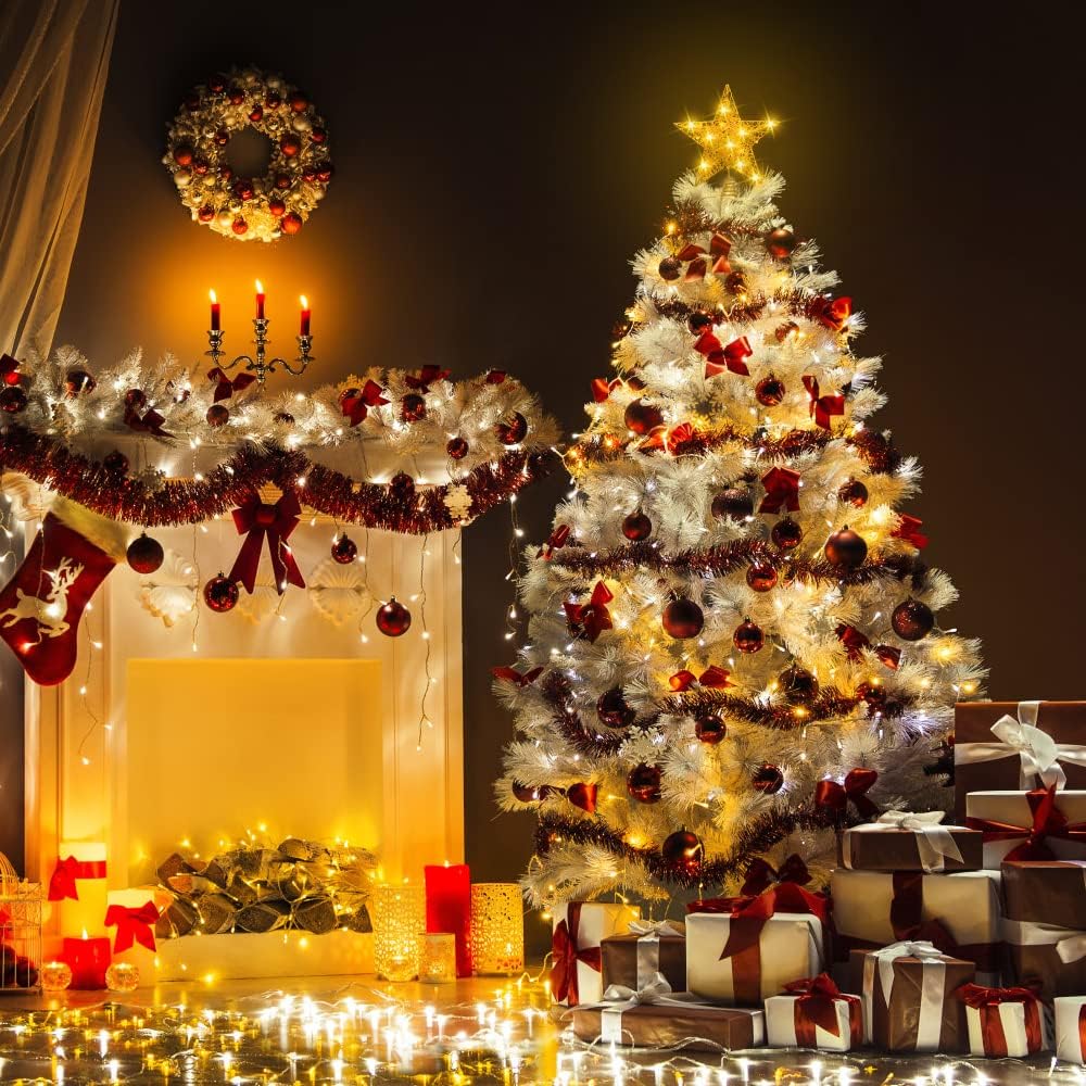 11.8 Inch LED Star Tree Topper - Gold Metal Ornament with 20 Lights for Christmas Tree Decoration