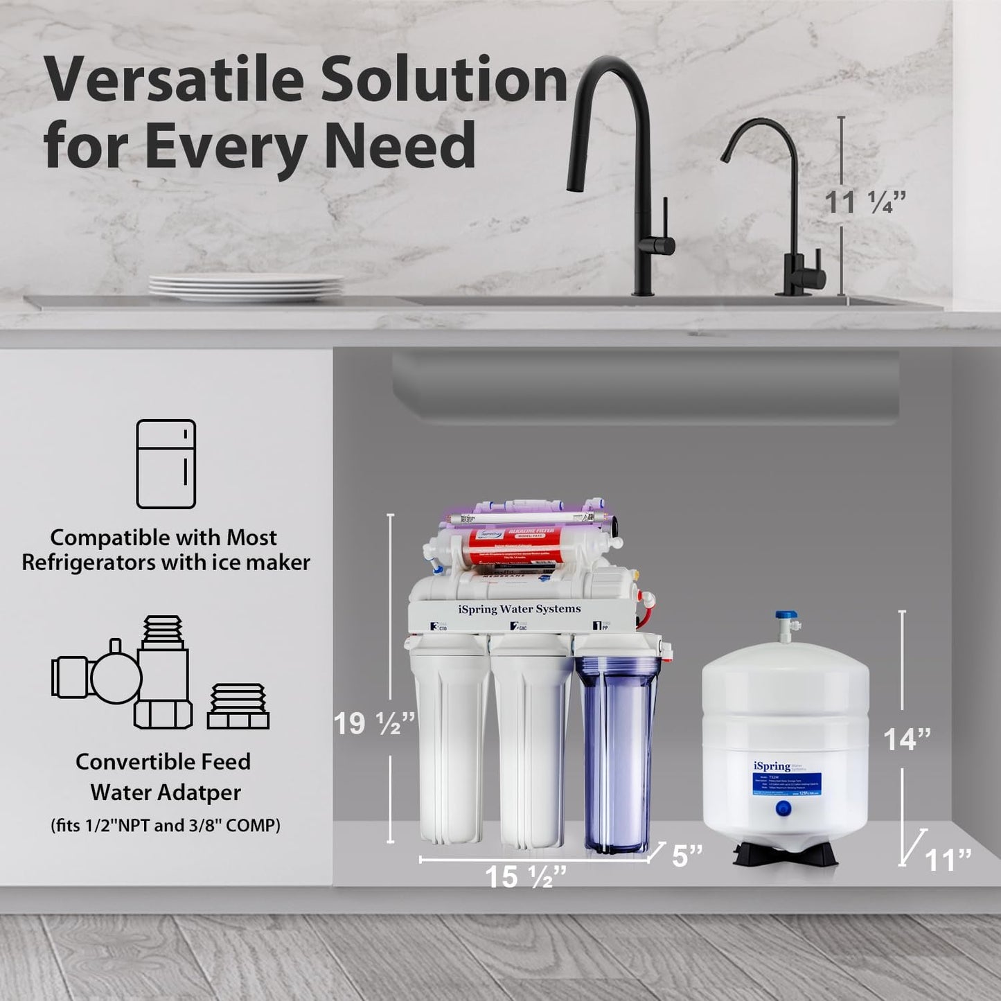 iSpring RCC7AK-UVBLK, NSF/ANSI 58 Certified, Alkaline and UV 7-Stage Reverse Osmosis Water Filter System, Clear Housing for Easy Filter Inspection, Reduces PFAS, TDS, Chlorine, Lead, pH+