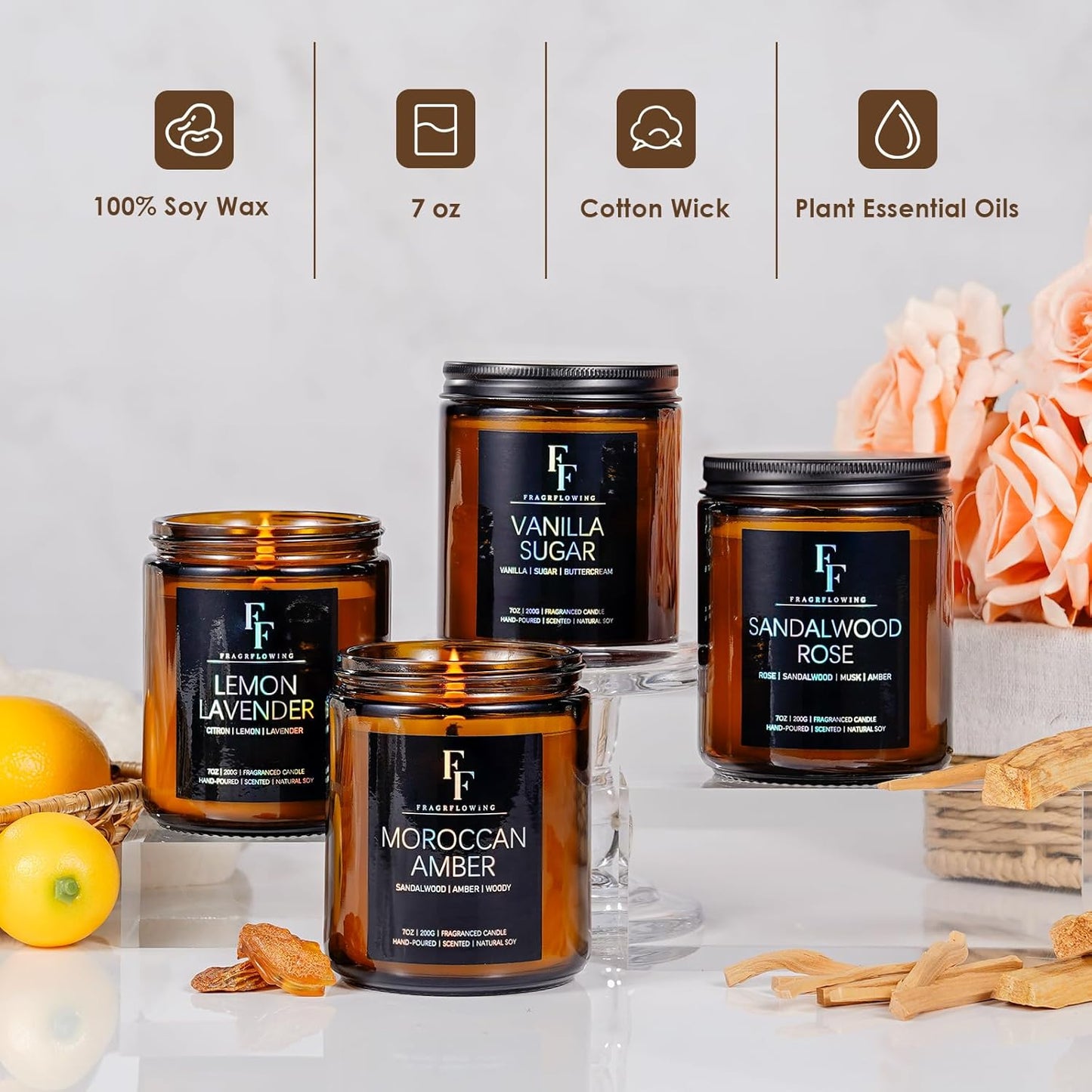 Vanilla Sugar Scented Candles for Home, Soy Wax Candle Aromatherapy Candles Gift for Women Men, 7oz