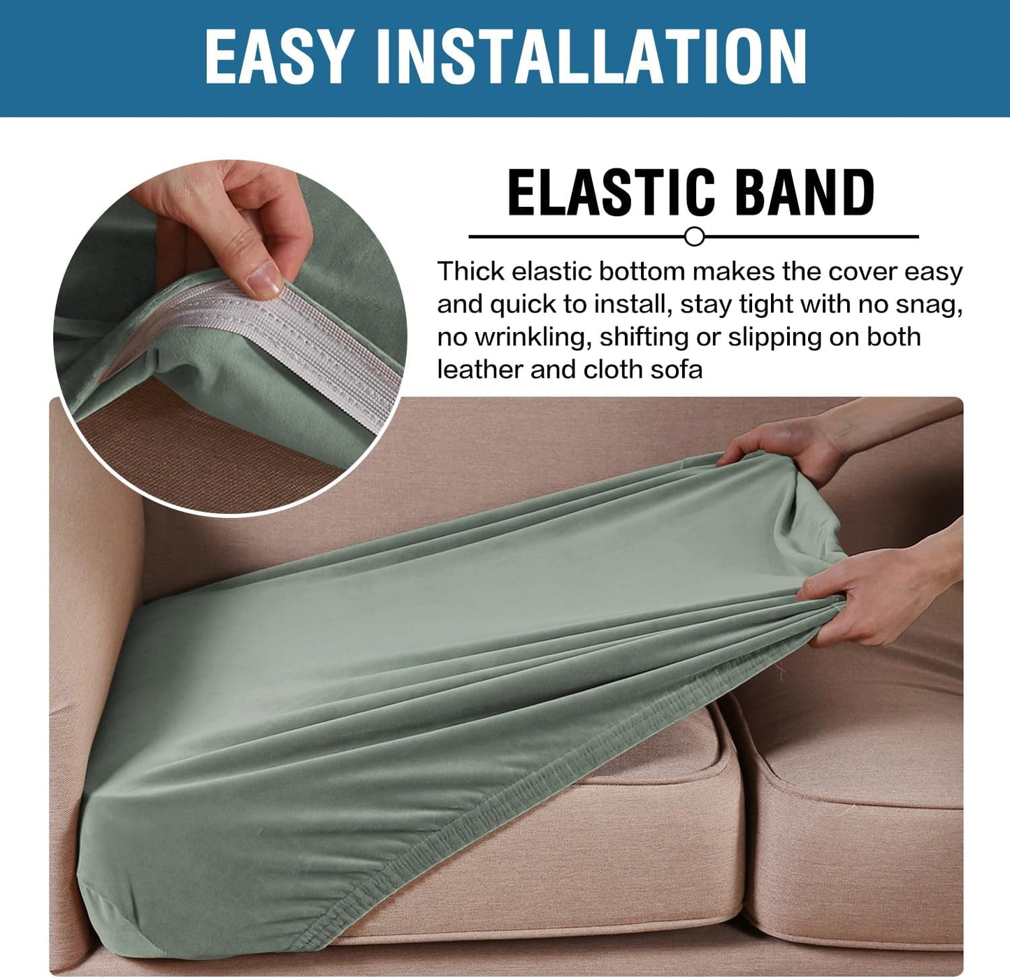 H.VERSAILTEX Velvet Stretch Couch Cushion Cover Plush Cushion Slipcover for Chair Cushion Furniture Protector Seat Cushion Sofa Cover (1 Piece Armchair Cushion Covers, Sea Grass)