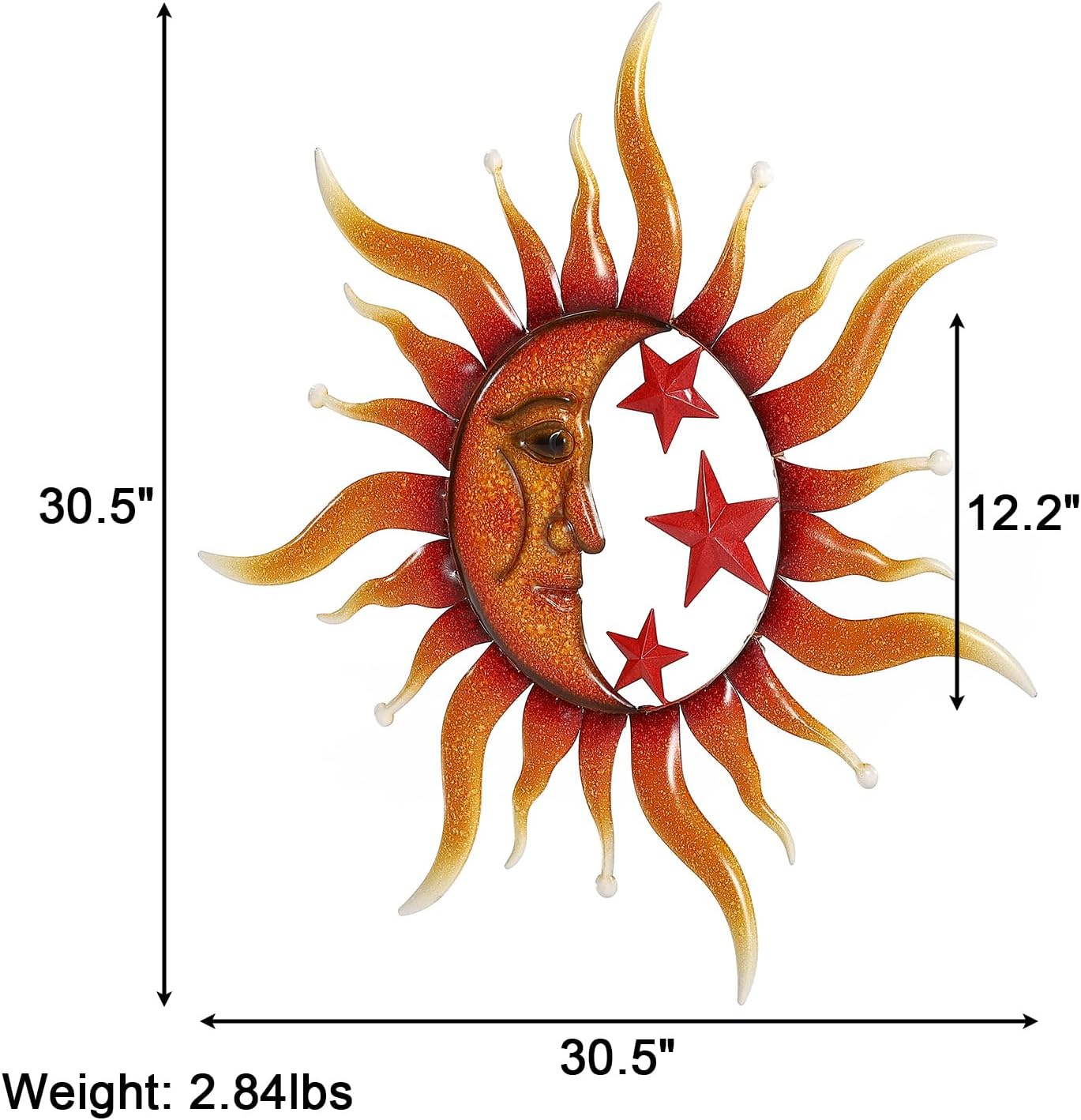 TICKCACY Metal Sun Wall Art Decor, 30.5” Large Sun And Moon Sculpture for Indoor Outdoor, Moon And Sun Wall Hanging Decor for Living Room Farmhouse Yard Garden Patio
