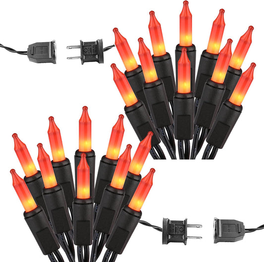 ODEETRONIC Orange Halloween String Lights, 2 Packs Total 43.26ft 200 Count Incandescent Orange Lights, 120V UL Certified Connectable Halloween Mini Light for Indoor/Outdoor Spooky House & Party Decor