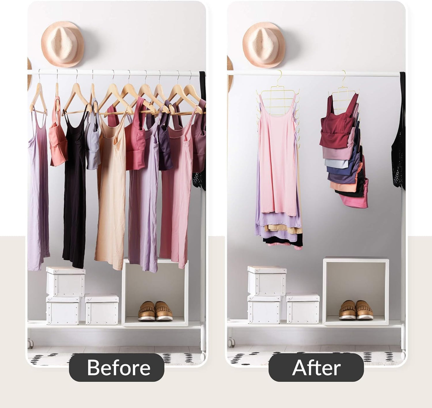 ZEDODIER 3 Pack Tank Top Hanger, Space Saving Bra Hangers, Non-Slip Hanging Sport Bras Holder, Closet Organizers and Storage for Camisoles Tank Tops Bras Ties Swimsuits Strappy Dress, Gold