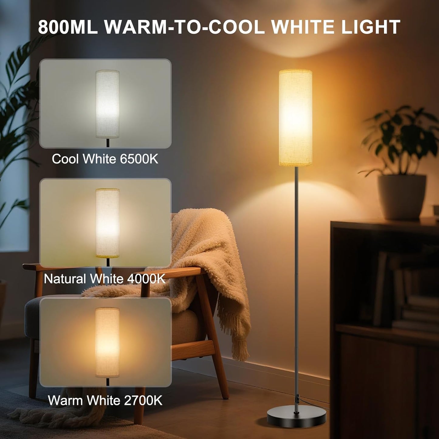 FRIDEKO HOME 2 Pack Floor Lamps for Living Room, Dimmable Colors Temperature & Brightness, Modern Floor Lamp with Remote, Tall Standing Lamps for Living Room Bedroom Office, Beige Shade 9W RGB Bulb