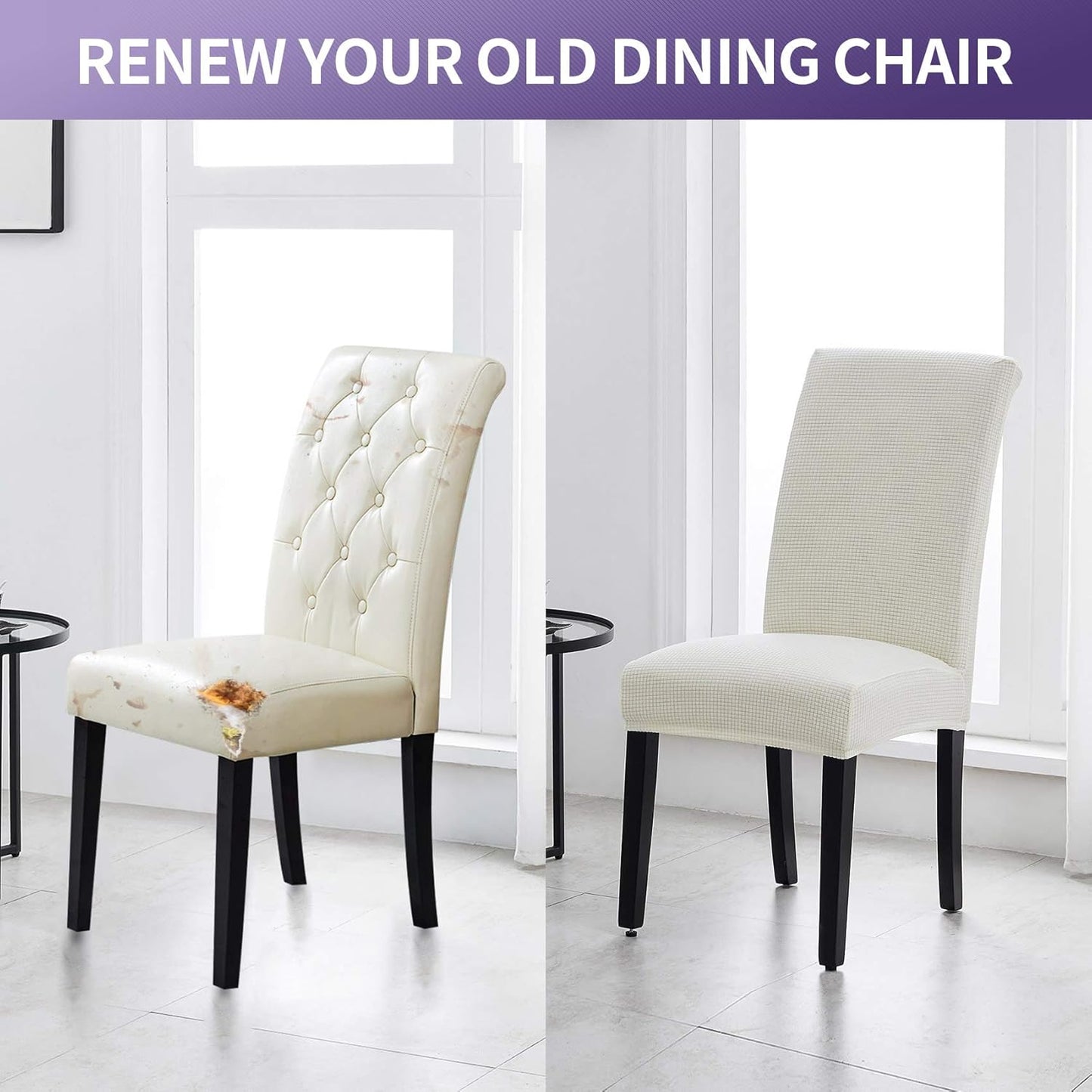 Joccun Chair Covers for Dining Room Set of 6,Dining Chair Slipcovers Stretch Dining Room Chair Covers Seat Protector,Washable Parsons Chair Cover for Home,Hotel,Banquet(Ivory,6 Pack)