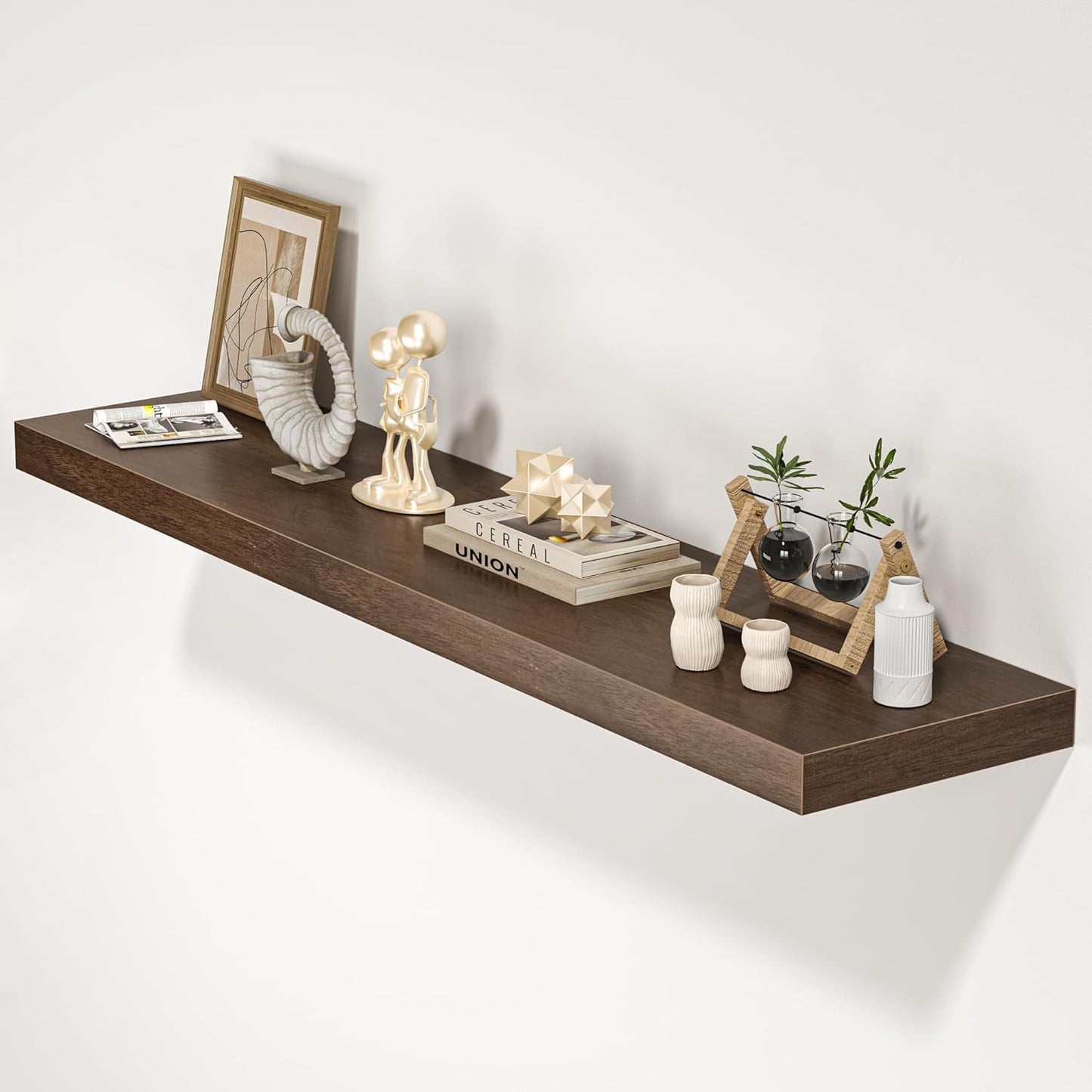 Floating Shelves for Wall, 48" W x 9.3" D x 1.5" H, Wooden Wall Mounted Display Shelves with Invisible Brackets for Living Room, Bedroom, Bathroom, Kitchen Decor and Storage, Set of 1, Walnut