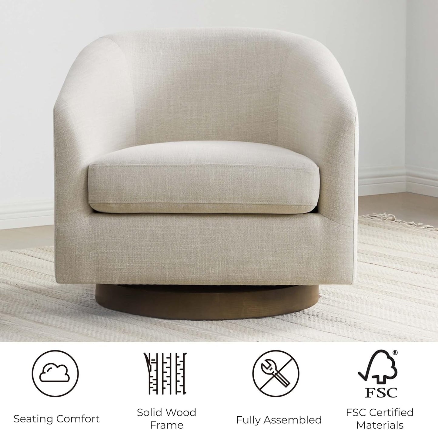 CHITA Swivel Accent Chair, FSC Certified Upholstered Fabric Barrel Chair for Living Room Set of 2, Fully Assembled, Linen