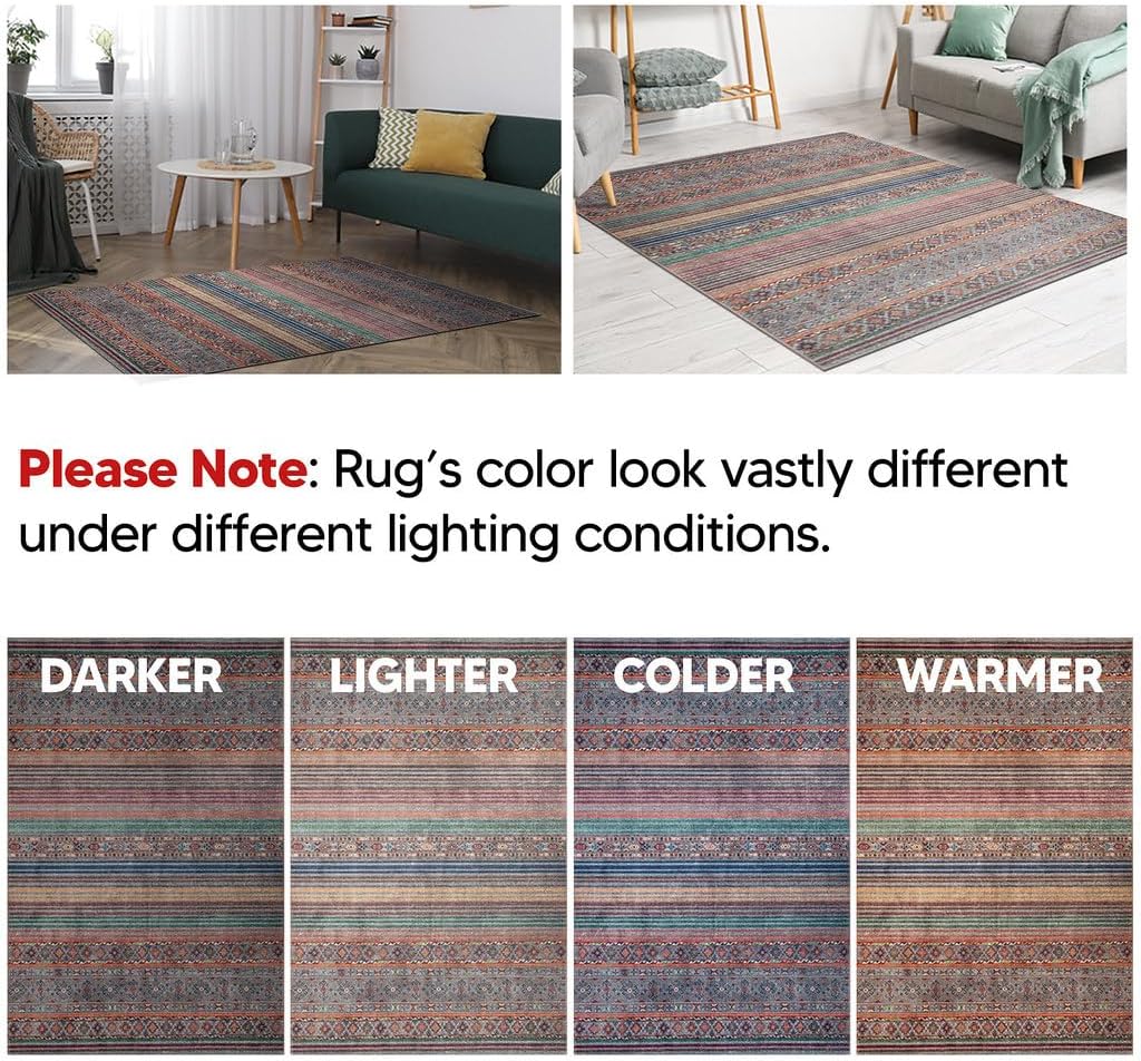 Keen Home Design 8x10 Rug - Machine Washable Area Rug with Non-Slip Backing, Ideal for Living Room, Dining Room, Bedroom - Vintage, Easy Clean, Durable, Low Pile Rug - (8' x 10')