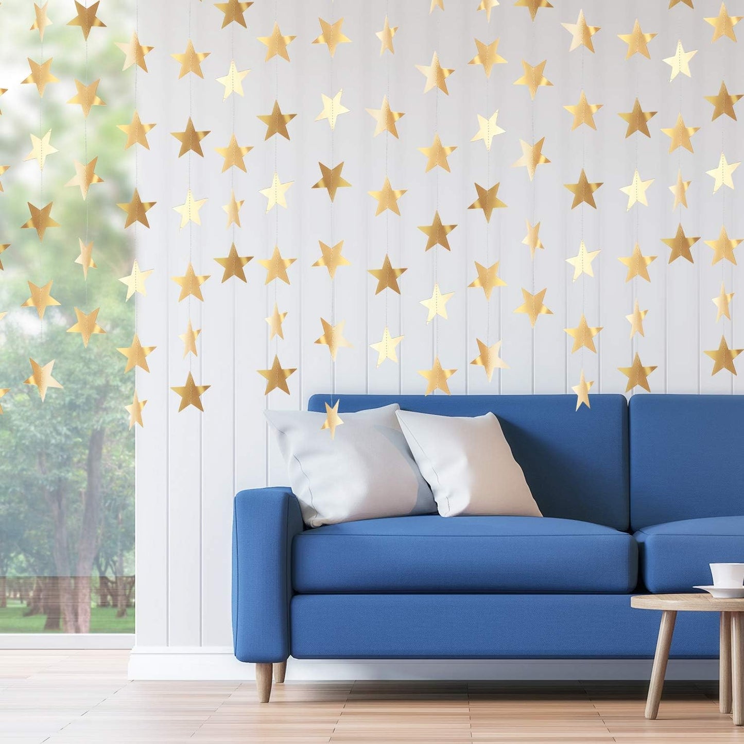 Patelai Glitter Star Garland Banner Decor 130 Feet Star Hanging Bunting Banner Twinkle Backdrop for Homecoming Classroom Wedding Birthday Halloween Christmas Party Supplies(Champagne Gold)
