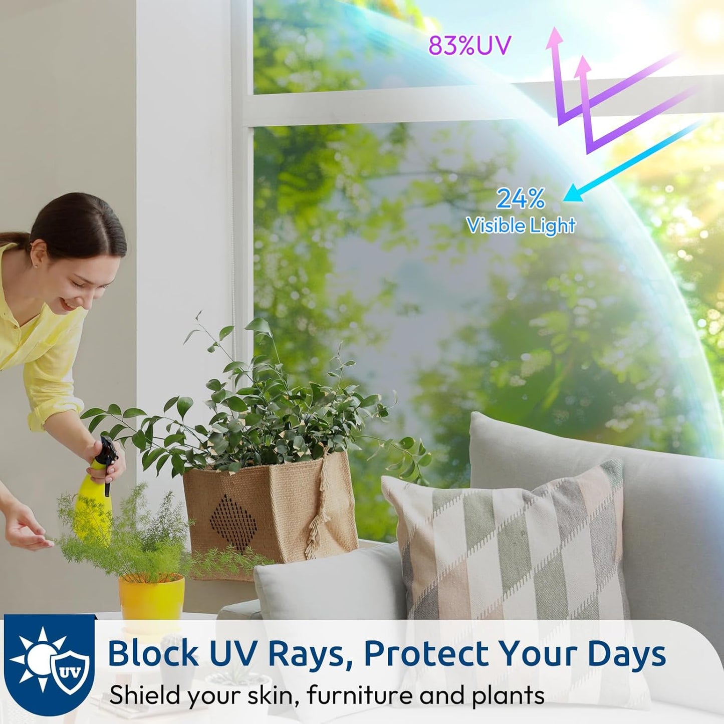 rabbitgoo Window Privacy Film One Way Window Tint for Home, Removable Reflective Heat Sun Blocking Anti UV Glass Door Covering, Mirror Tinting Film House Office, 17.5 in X 9.8 Feet, Silver