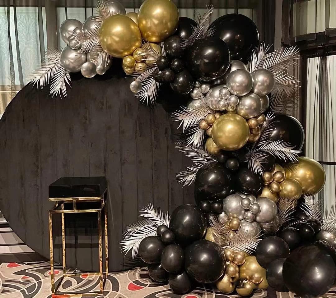 116pcs Black Gold Silver Chrome Balloon Garland Arch Kit for Gatsby Roaring 20s Birthday, New Year, Bachelorette, Graduation, Retirement Party Decorations