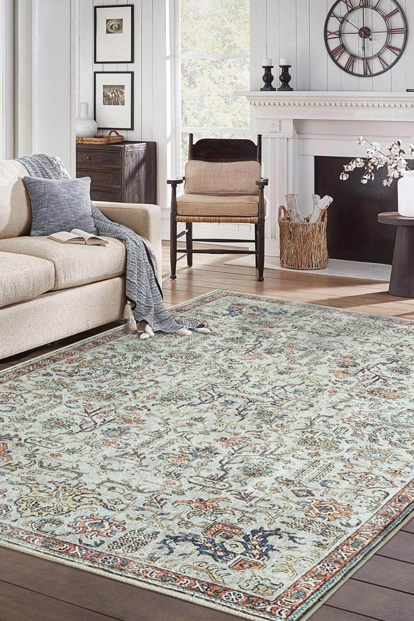 Keen Home Design 5x7 Rug - Machine Washable Area Rug with Non-Slip Backing, Ideal for Living Room, Dining Room, Bedroom - Vintage, Easy Clean, Durable, Low Pile Rug - (5' x 7')