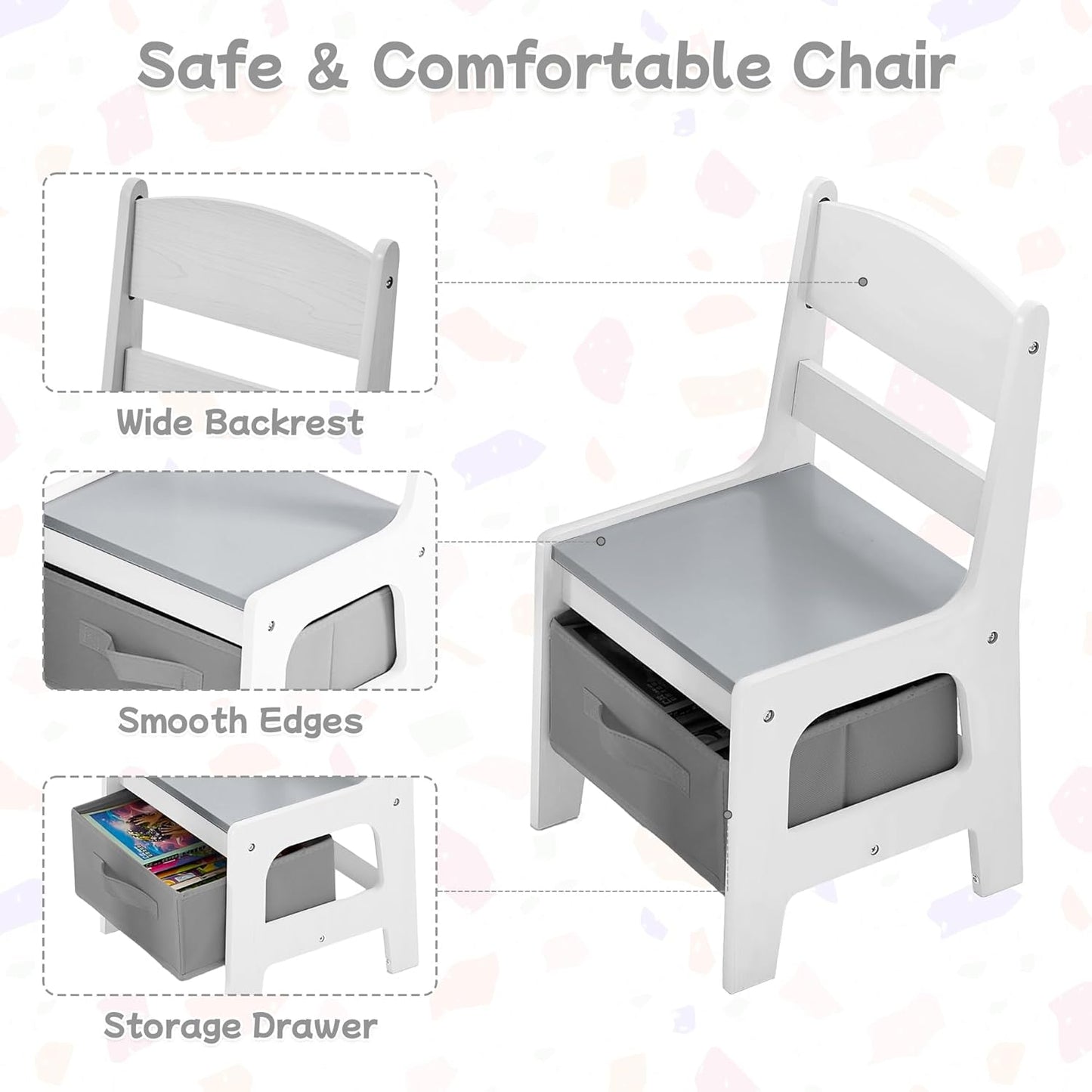 Kids Table and Chair Set, 3 in 1 Wooden Activity Table with Detachable Tabletop, Toddler Table and Chair Set with Storage Drawer, Kids Play Table for Children Art, Craft, Eating, Learning