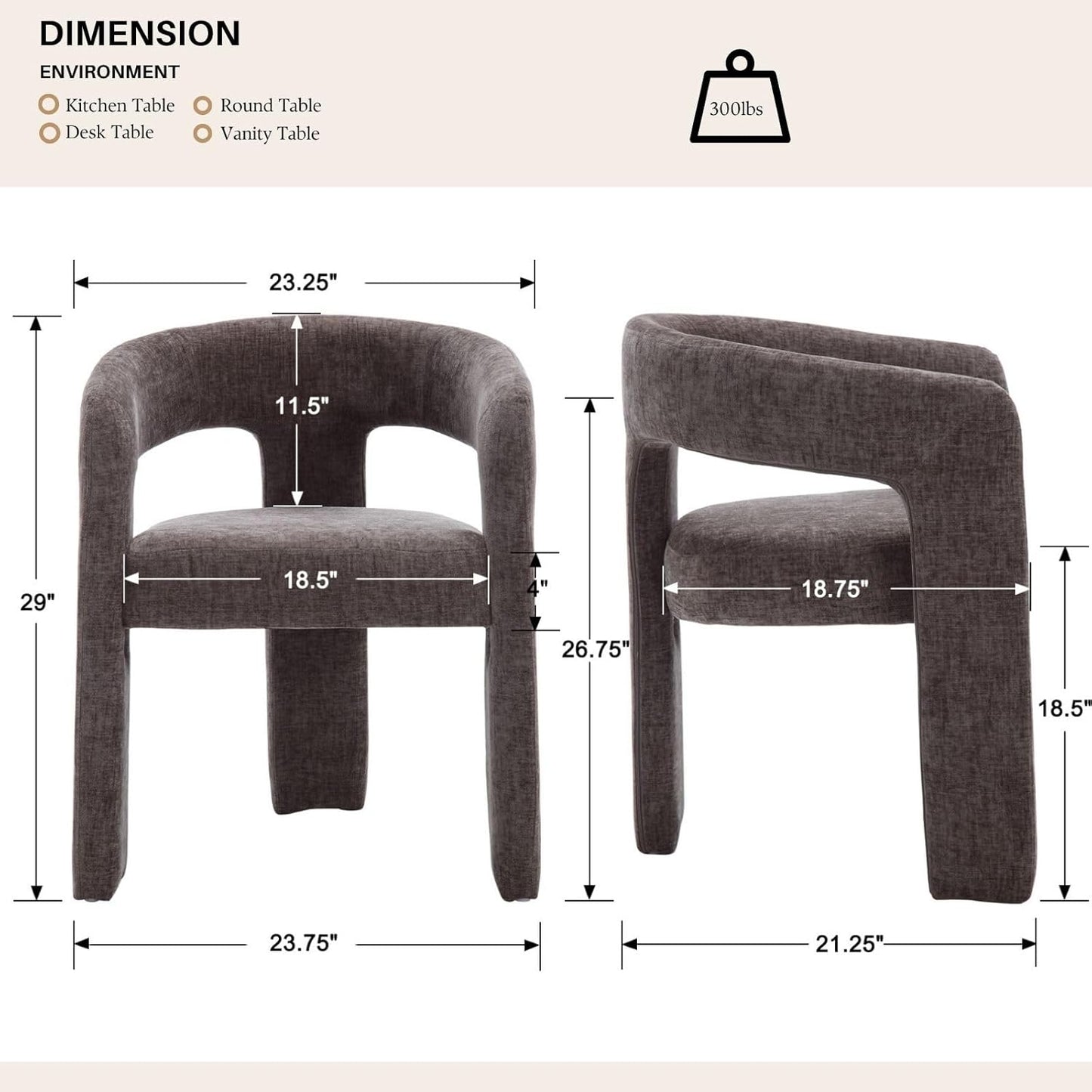 Charcoal Grey Chenille Dining Chairs Set of 2, Modern Barrel Dining Room Chairs Upholstered Accent Chair with Arms and Round Back for Living Room Kitchen Armchair No Assembly Needed
