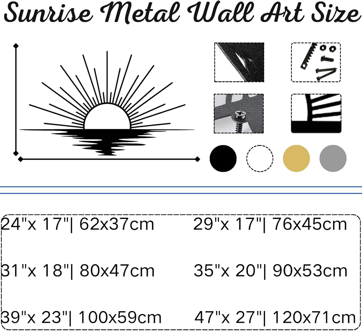 Sunrise Metal Wall Art, Metal Sun Wall Decor, Metal Sun Outdoor Decor, Large Metal Sun Wall Art, Sun Wall Art, Boho Sun Wall Art, Sunshine Metal Sign, Living Room Bedroom Wall Hangings (Silver, 59"x 35"| 150x89cm)