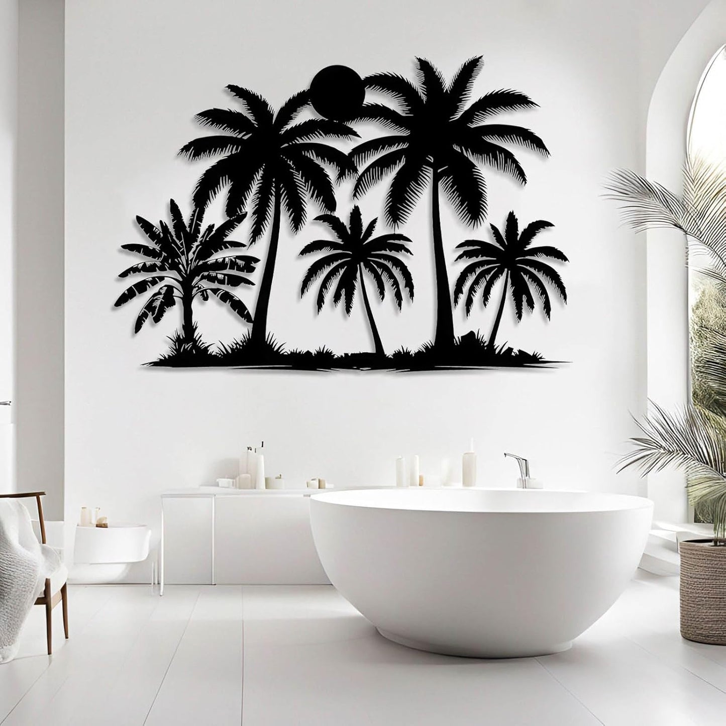 Tuglona Metal Palm Tree with Sunset Wall Decor, Tropical Palm Tree Metal Wall Art, Tropical Wall Decor, Sun Wall Art, Beach Wall Decoration, Coastal Trees Wall Hanging (Black, 35"x25"/90x62cm)
