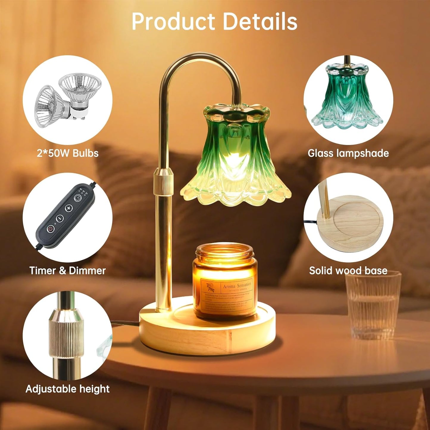 GEEZO Fragrance Candle Warmer Lamp，Electric Candle Warmer with Timer & Dimmer，Mom Christmas Birthday Gifts for Women, House Warming Gifts New Home Bedroom Decor