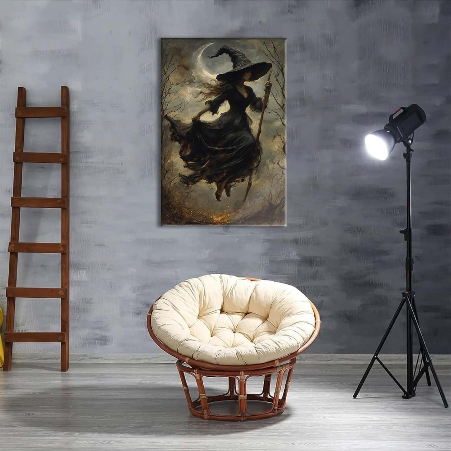 JFHCQJPK Witch in the Forest Halloween Print Wall Art Poster Witch Decor Vintage Print Dark College Wall Art Victorian Gothic Room Decor Canvas Wall Print32x48in Frameless