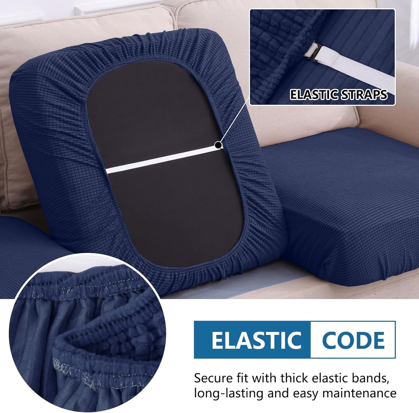 hyha Waterproof Sectional Couch Covers, Non Slip Sofa Couch Cushion Covers L Shape, Thick Stretch Jacquard Fabric, Washable Sofa Slipcovers with Elastic Bottom (1 Piece for Chaise, Navy)
