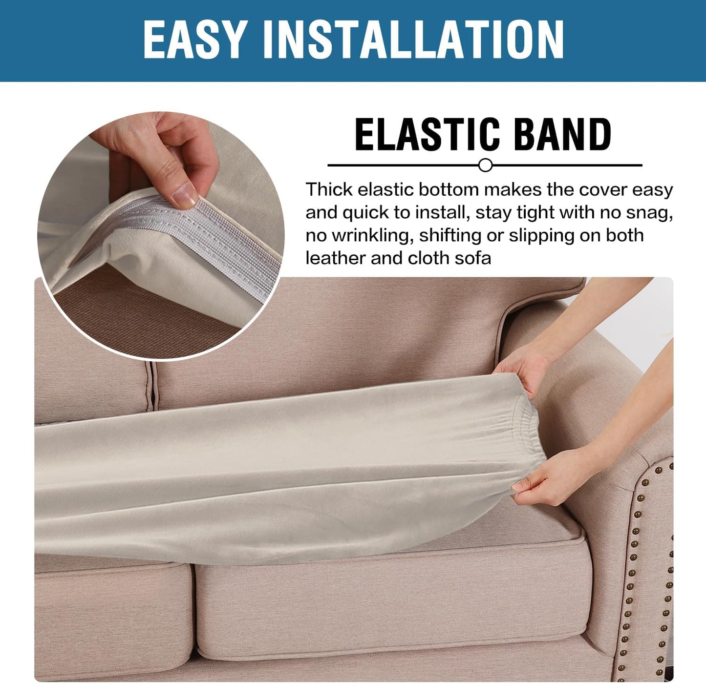 H.VERSAILTEX Velvet Stretch Individual Couch Cushion Cover Plush Cushion Slipcover for Loveseat Sofa Cushion Furniture Protector Seat Cushion Sofa Cover (1 Piece Sofa Cushion Cover, French Oak)