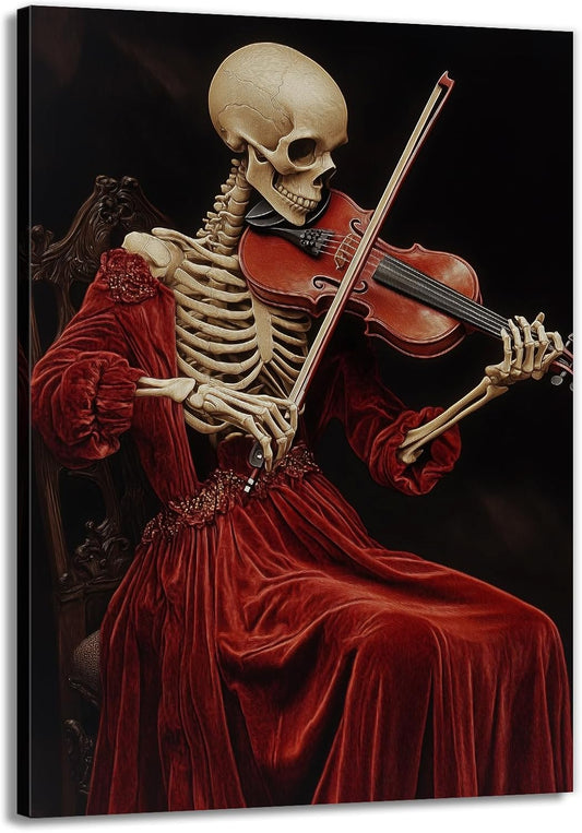 OAAPITI Gothic Skull Violinist Wall Art Macabre Musician Canvas Print Edgy Dark Art Vintage Halloween Decoration for Living Room Bedroom Home Wall Decor(Artwork-9,20"x30")