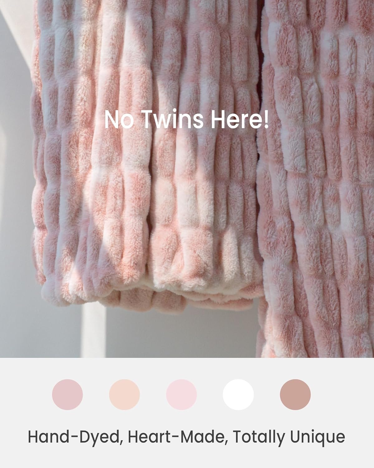 Faux Fur Blanket, Twin Size Oversized Throw Blanket for Couch, Fluffy Blanket with Stretch Ruched Design, Ultra Soft Giftable Home Decor, 60x80 inches, Tie-Dyed in Pink