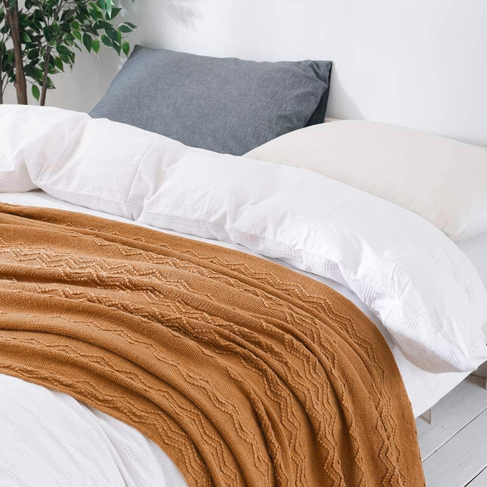 MIULEE Knitted Brown Throw Blanket for Couch,Boho Bed Decor Knit Outdoor Blankets Throw Size with Tassels Cozy Woven for Sofa Home Chair Wave Pattern 50" x 60" Inches