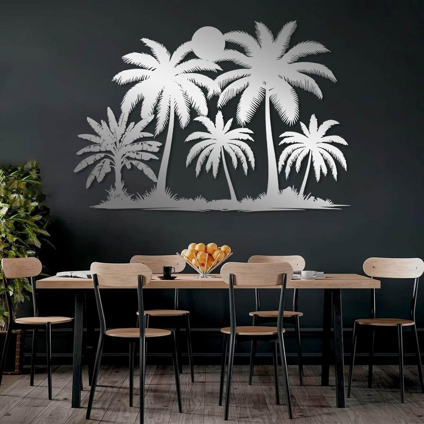 Tuglona Metal Palm Tree with Sunset Wall Decor, Tropical Palm Tree Metal Wall Art, Tropical Wall Decor, Sun Wall Art, Beach Wall Decoration, Coastal Trees Wall Hanging (Gold, 30"x21"/76x53cm)