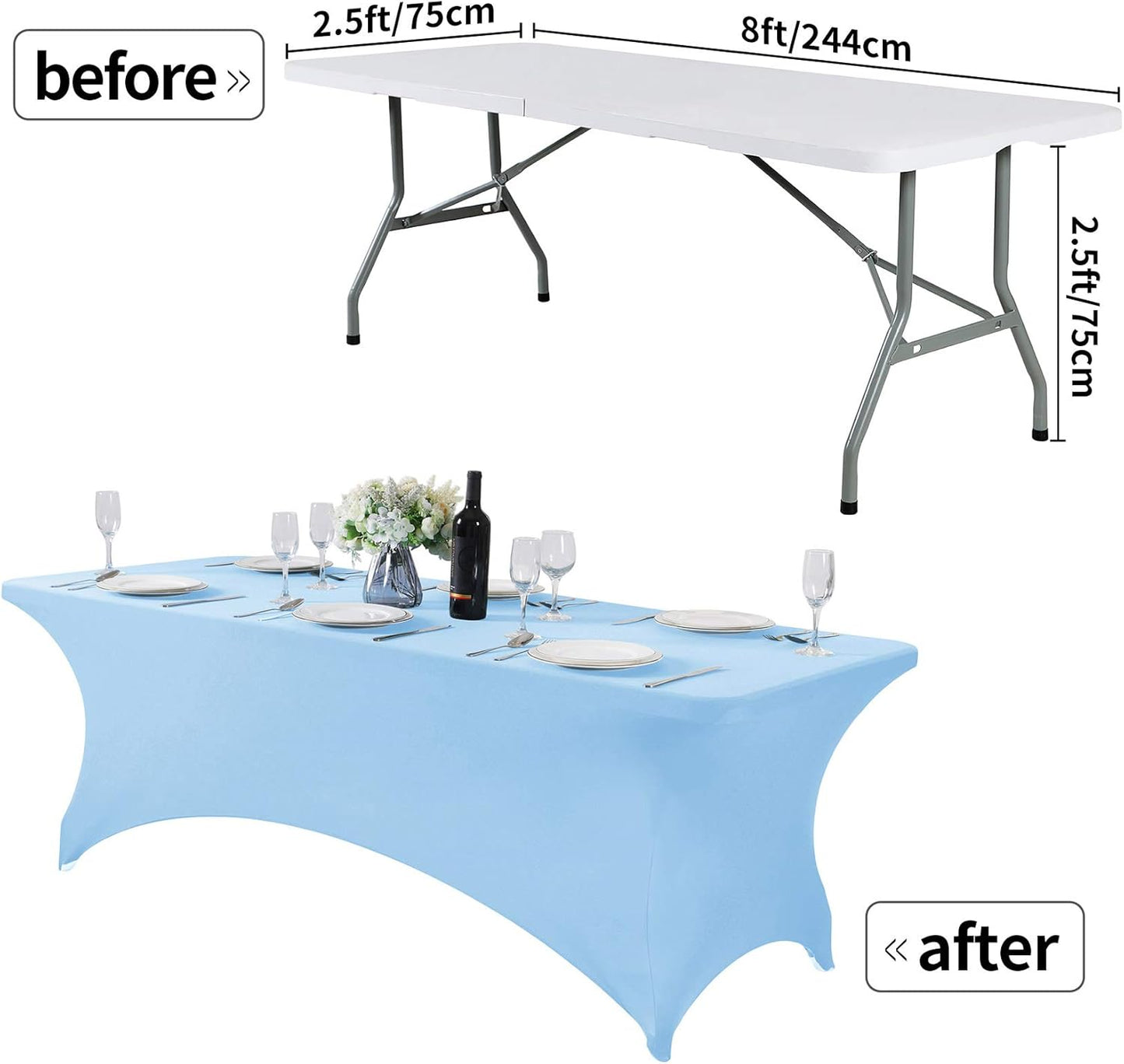 2Pack Spandex Table Cover for 8FT or 4ft or 6ft Table Universal Fitted Stretch Tablecloth for Party, Banquet, Wedding and Events-Blue Mist