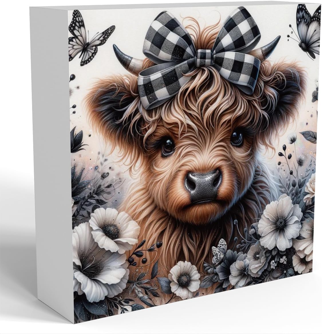 Highland Cow Decor, Highland Cow Gifts for women, Highland Cow Nursery Decor, Wooden Box Decor Sign for Home Farmhouse Office Living Room Table Shelf Tiered