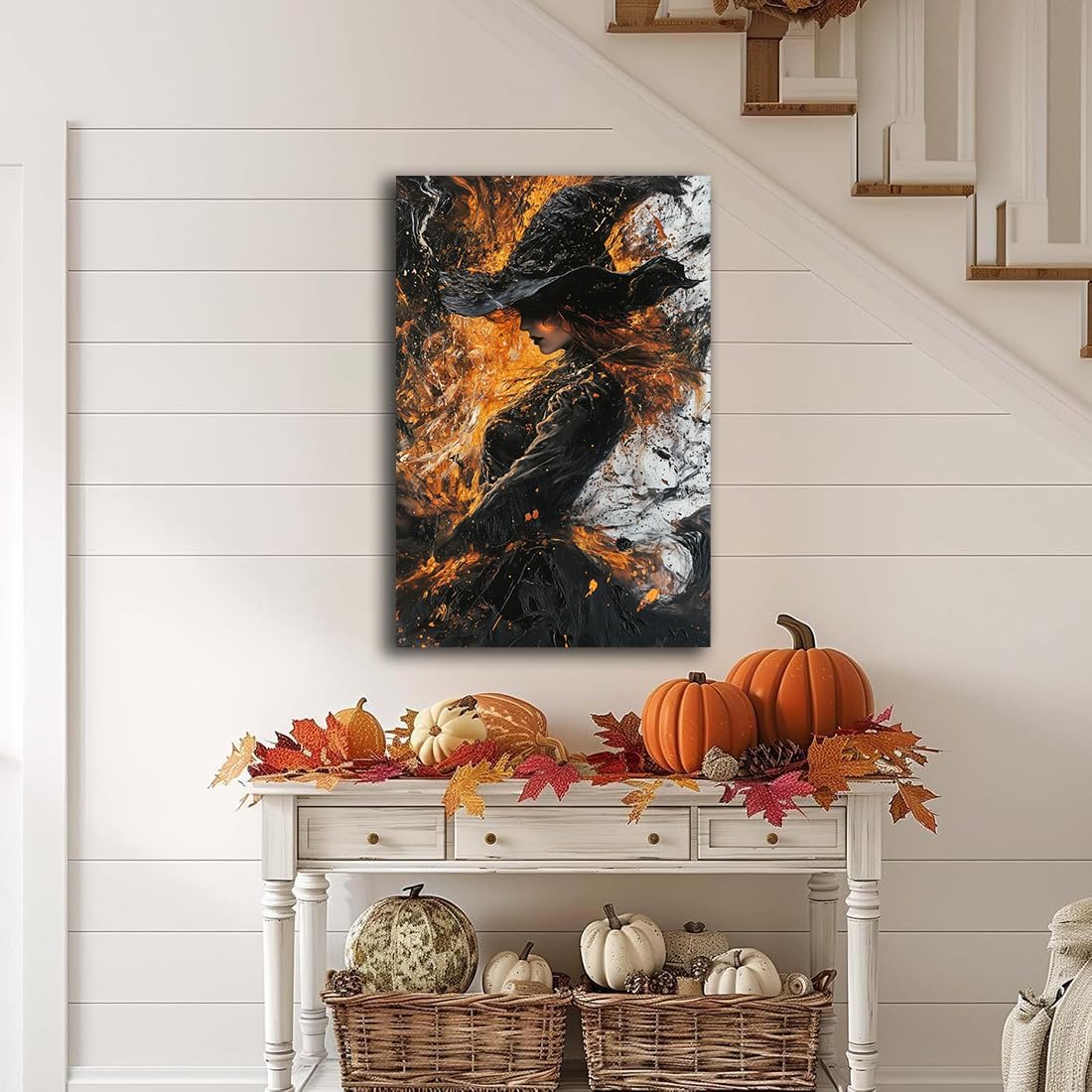 Witch Canvas Poster Print, Dark Academic Picture Wall Decor, Modern Fashion Aesthetic Abstract Witchcraft Halloween Wall Art For Bedroom Living Room Hallway Decoration,24"x36" Framed