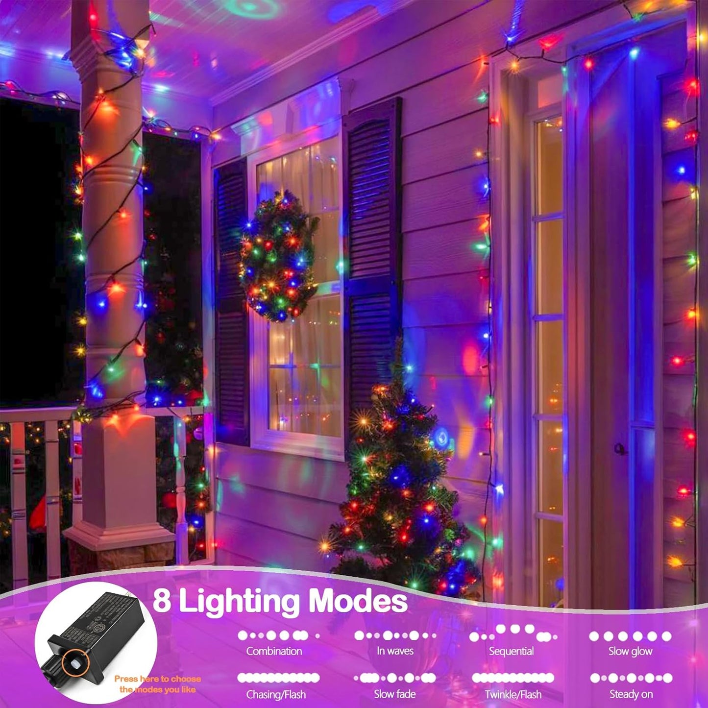 Upgraded 99FT 300 LED Multicolor Christmas String Lights Outdoor & Indoor, Memory Function & Timer & 8 Modes, Twinkle Lights Green Wire Waterproof for Xmas Tree Holiday Party Garden Decor (Multicolor)