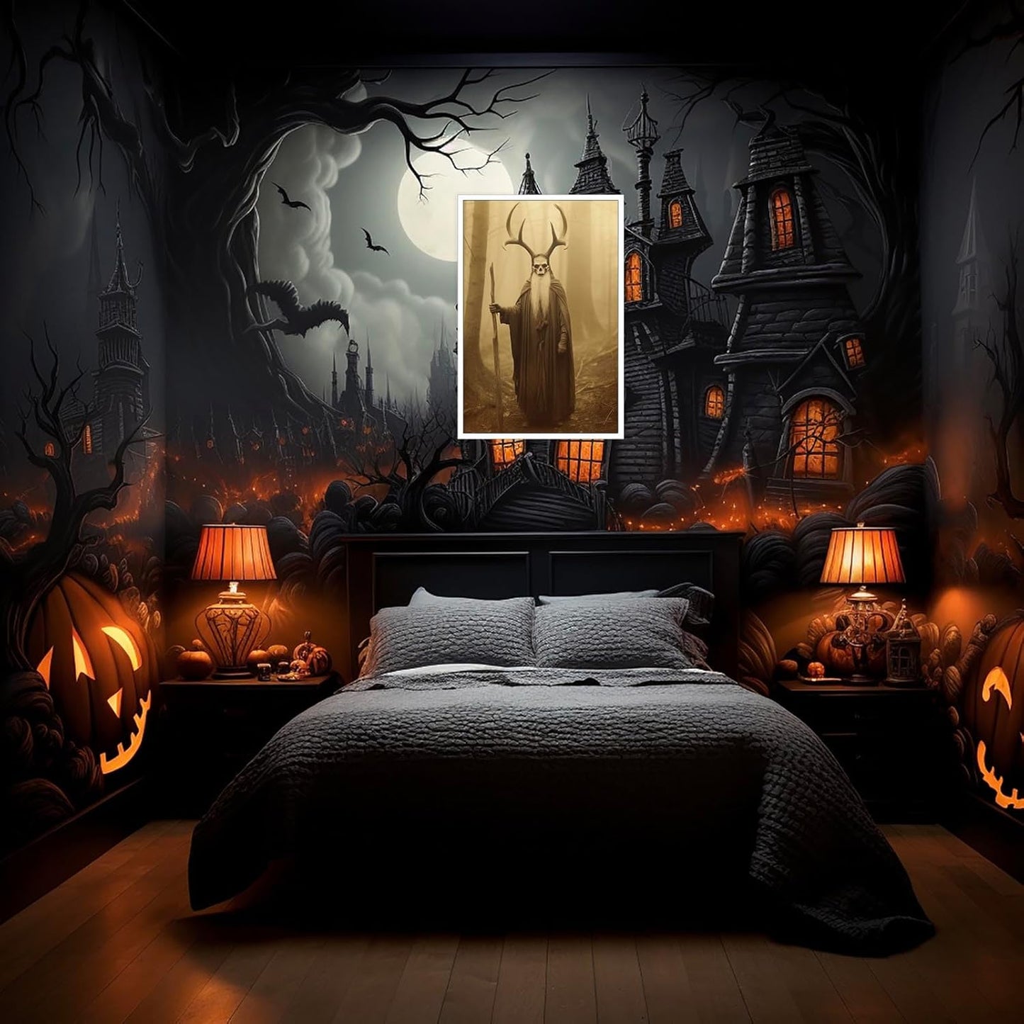 Skeleton Halloween Decor Occult Druid of the Forest Poster Canvas Wall Art Vintage Spooky Print Gothic Room Decor Dark Academia Decorations Bedroom Creepy Skull Picture 16X24inch Unframed