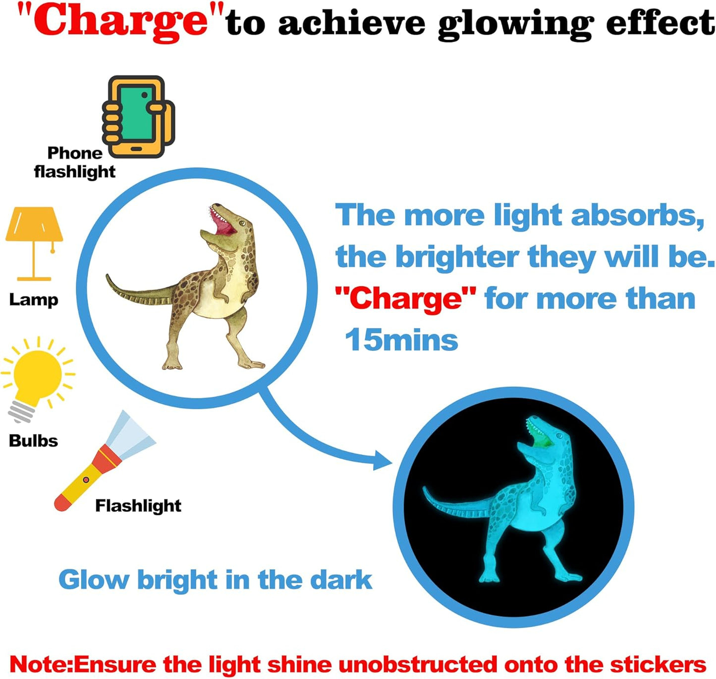 Dinosaur Wall Decals Glow in The Dark Dinosaur Wall Stickers Watercolor Dinosaur Decal Large Removable Vinyl Dino Wall Decals for Boys Bedroom Kids Girls Baby Nursery Playroom Living Room Wall Decor