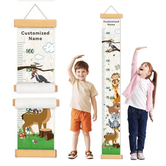 Personalized Name Growth Chart Wall Decor for Kids – Canvas Removable Height Chart Measuring Ruler 59" x 7.9" (Zoo）