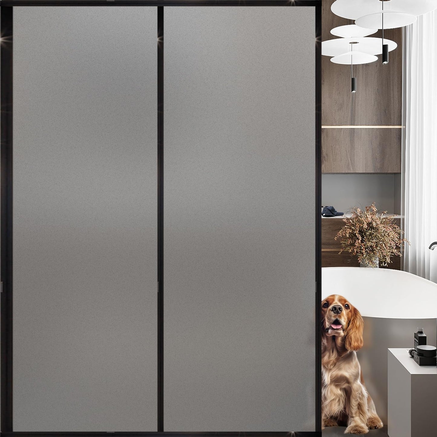 Frosted Glass Window Privacy Film Decorative, Bathroom Privacy Film for Glass Windows Cover, Static Cling, Removable, Reusable, Anti-UV, Anti-Glare, Heat Blocking,Gray,45.2X78.7Inch