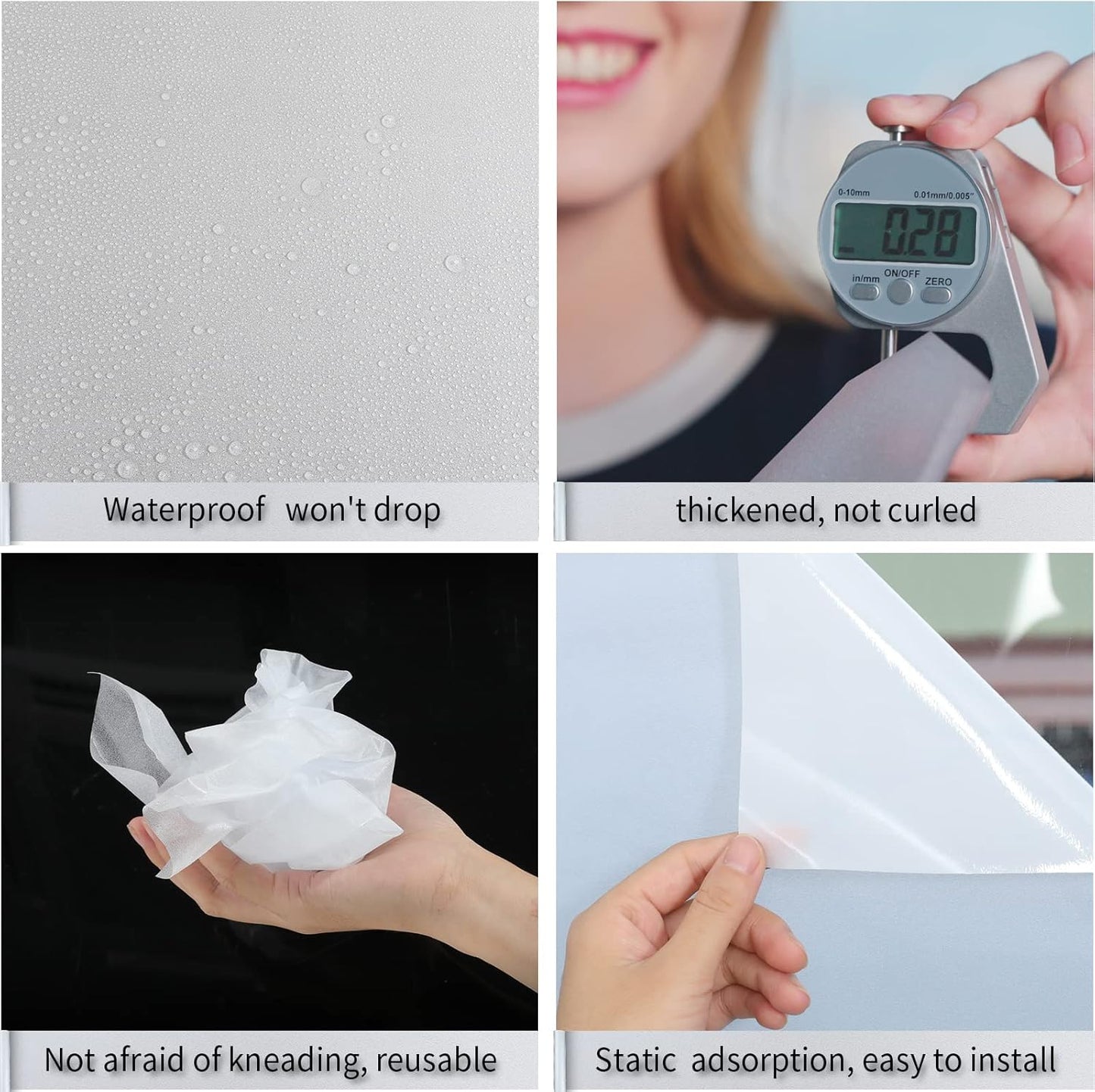 Frosted Glass Window Film with Tools,Reusable Window Privacy Film,Static Clings Window Film Kit for Home Bathroom and Office. (White, 35.4Inch×78.7Inch)