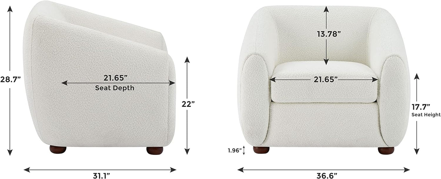 Modern Accent Chair for Living Room, Upholstered Armchair with Boucle Fabric, Single Sofa Chair with Solid Wood Legs, Boucle, White