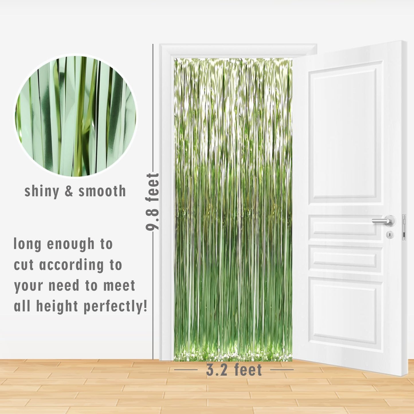GOER 3.2 ft x 9.8 ft Metallic Tinsel Foil Fringe Curtains,Pack of 2 Party Streamer Backdrop for Birthday,Graduation Decorations and New Year Eve (Sage Green)