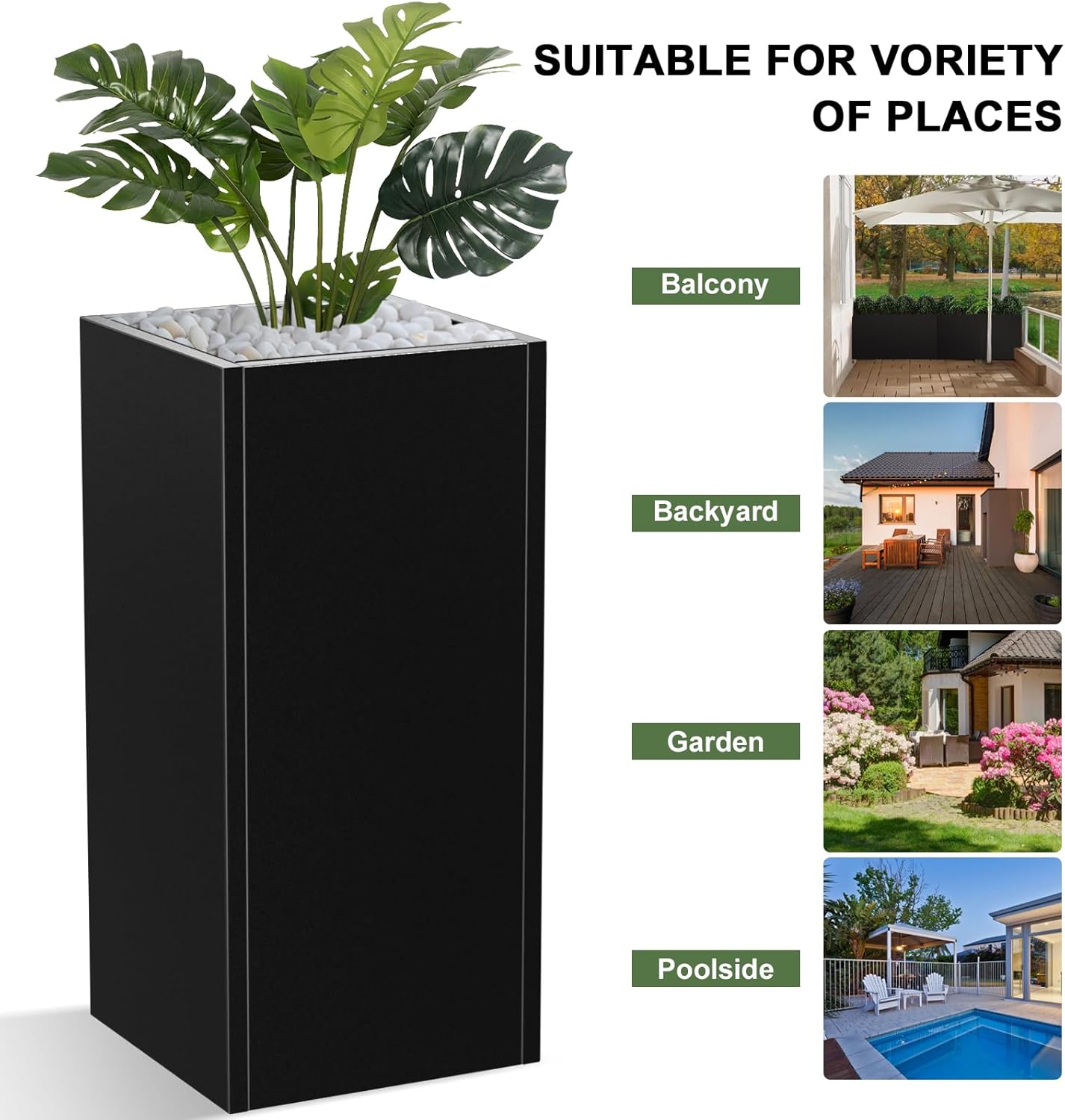 Metal Planter Box, Planter Boxes Outdoor Heavy Duty Metal Garden Planter Spliced Flower Pot with Partitions, All-Weather Use with Drainage Holes for Patio/Porch-30 x 14" x 14"
