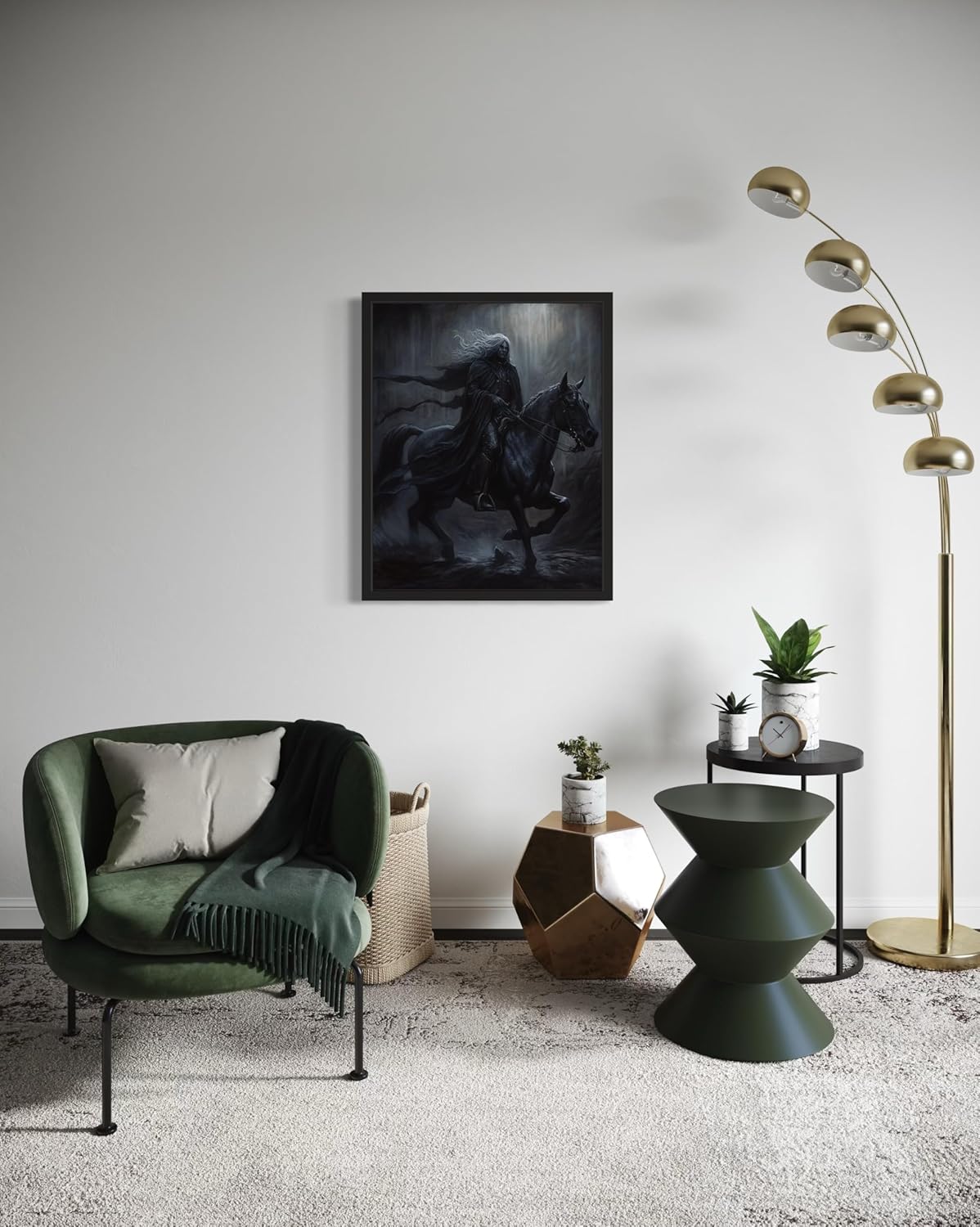 Black Dark Knight Poster Art Print, Halloween Scary Vintage Wall Art Academia Spooky Painting Decoration for Horror Prints, Gothic Posters Bedroom Decor 89 (Black Dark Knight, 11 x 14 inches, Black Frame)