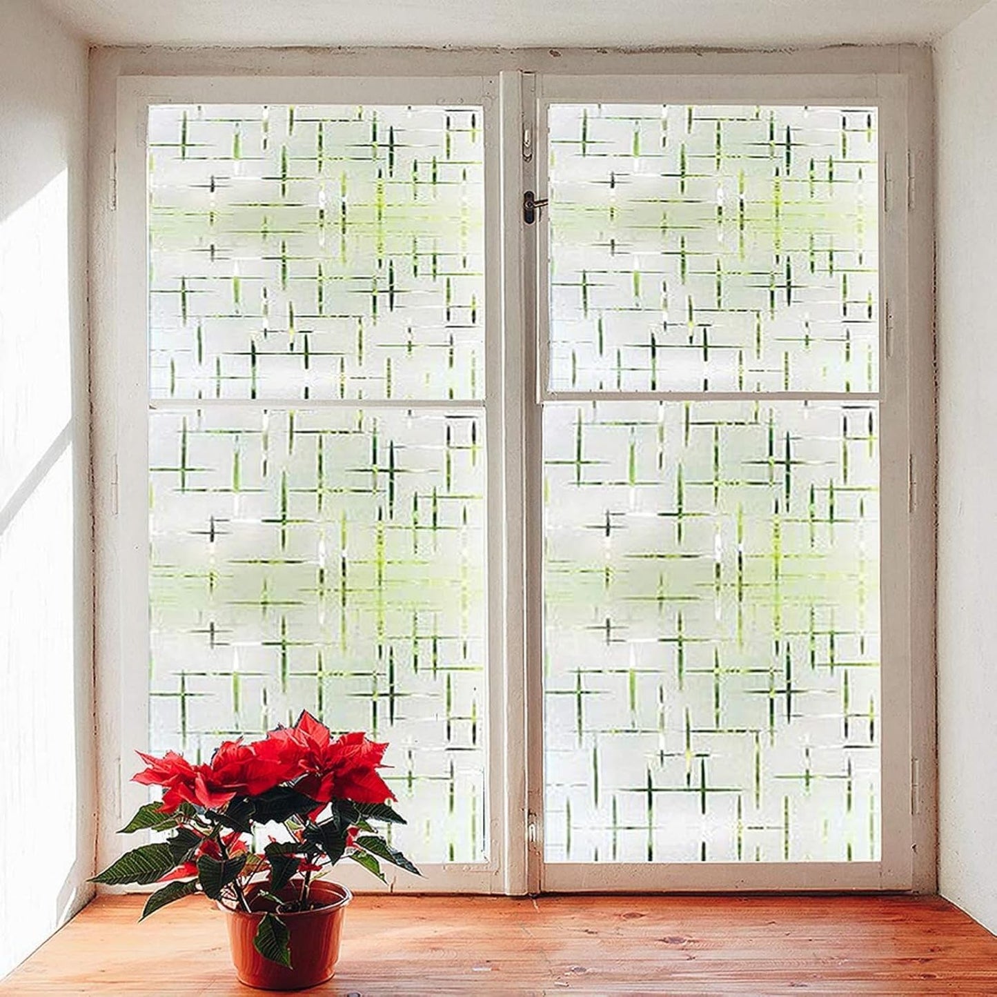 Finnez Frosted Window Film Non-Adhesive, Frosting Privacy Film for Glass Windows, Self Static-Cling Decorative Window Cling for Home Office UV Protection Cross Pattern, 29.5 x 157.4 inches