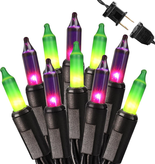 Brizled Waterproof Purple & Green Halloween Lights, 100 Count Incandescent Mini String Lights, UL Listed for Indoor Outdoor Use