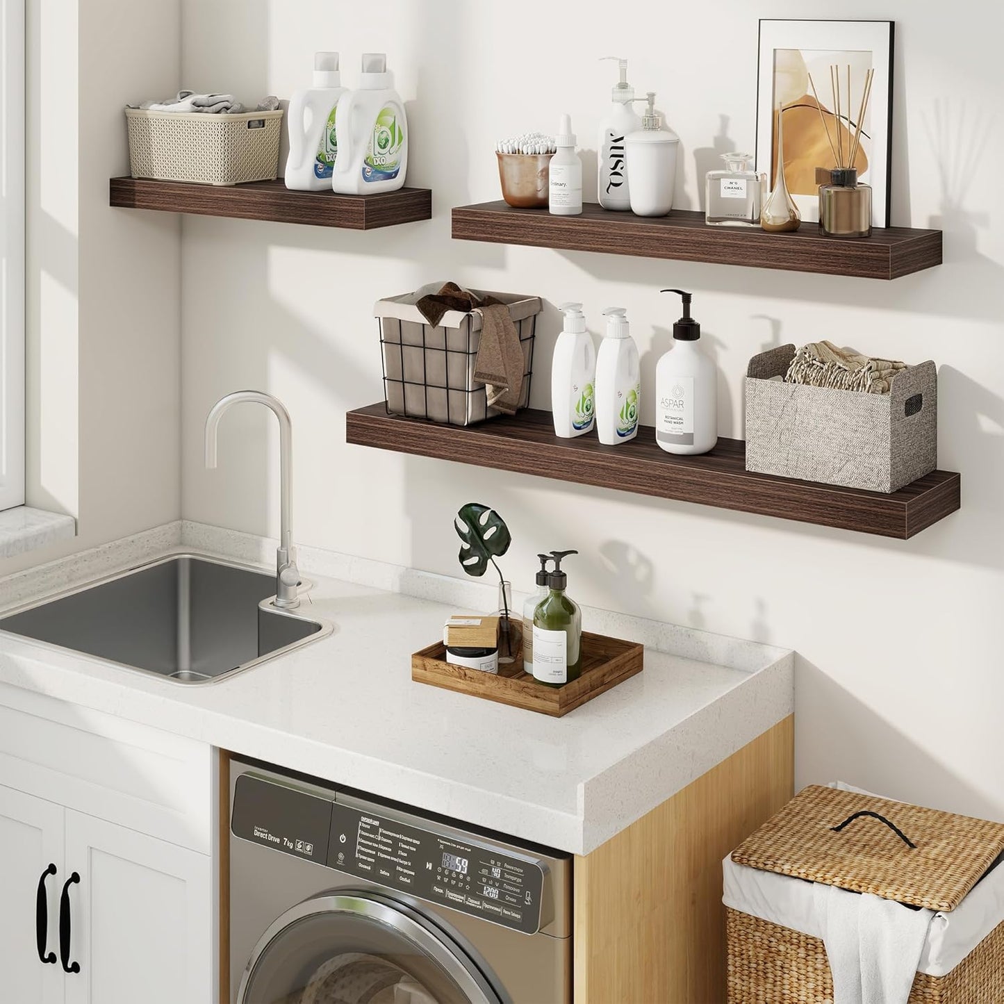 fuqing Floating Shelves for Wall, Bathroom Shelf Wall Mounted for Storage, Shelves with Invisible Bracket for Bedroom, Kitchen, Living Room, Farmhouse Small Book Shelf, 55 Inch Set of 2, Walnut