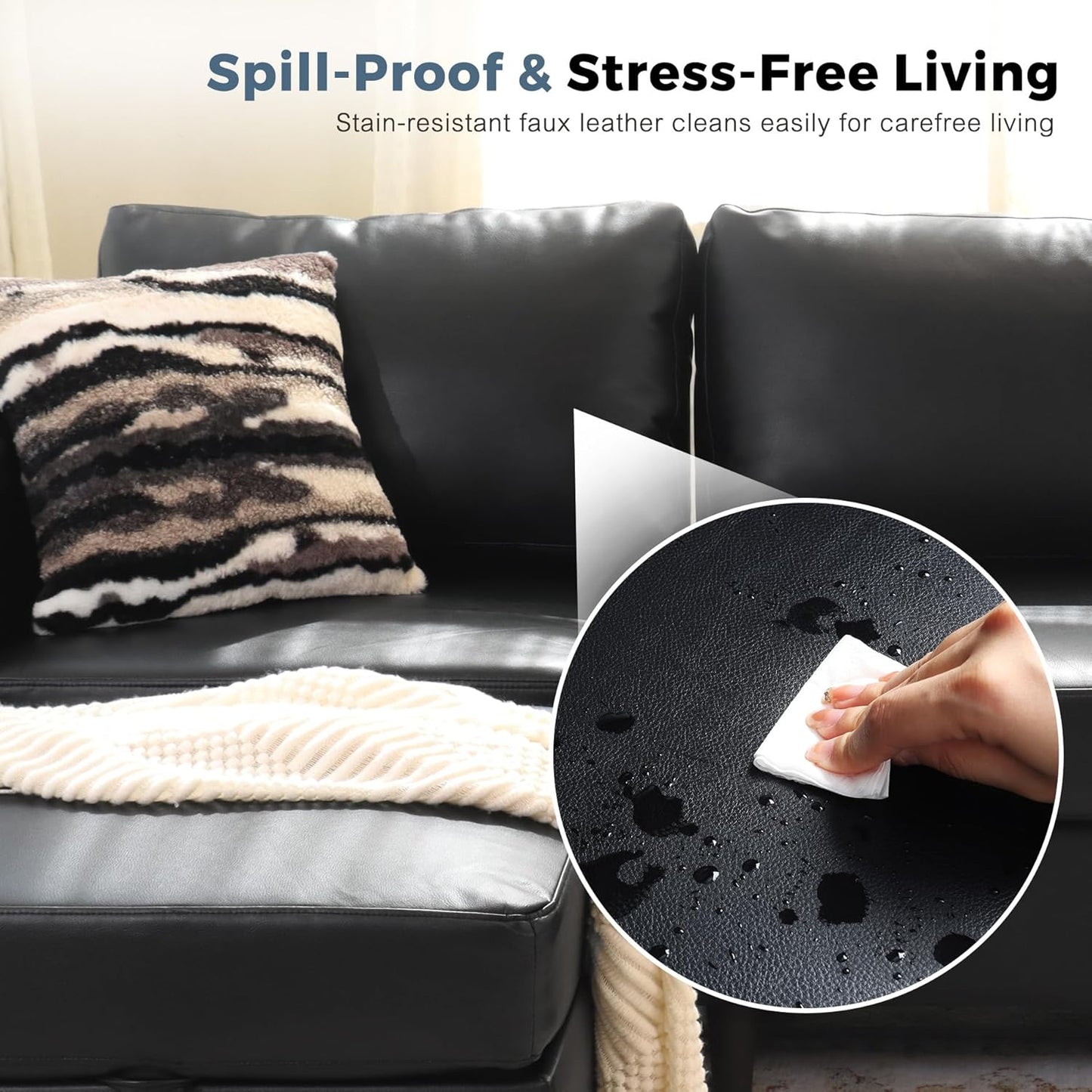 ABCASA Oversized 145.5" Faux Leather Modular Sectional Sofa, Modern Large 12 Seater U Shaped Couch with Storage Seat with Reversible Chaise Deep Seat for Living Room DIY Combination - Black
