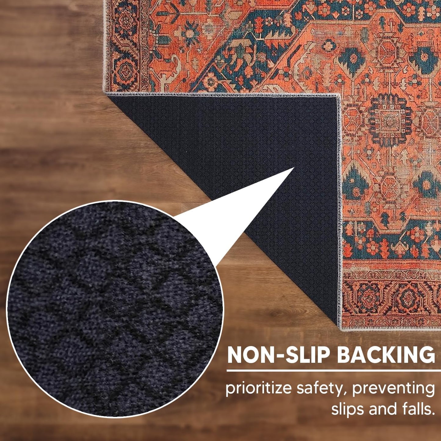 Keen Home Design 8x10 Rug - Machine Washable Area Rug with Non-Slip Backing, Ideal for Living Room, Dining Room, Bedroom - Vintage, Easy Clean, Durable, Low Pile Rug - (8' x 10')