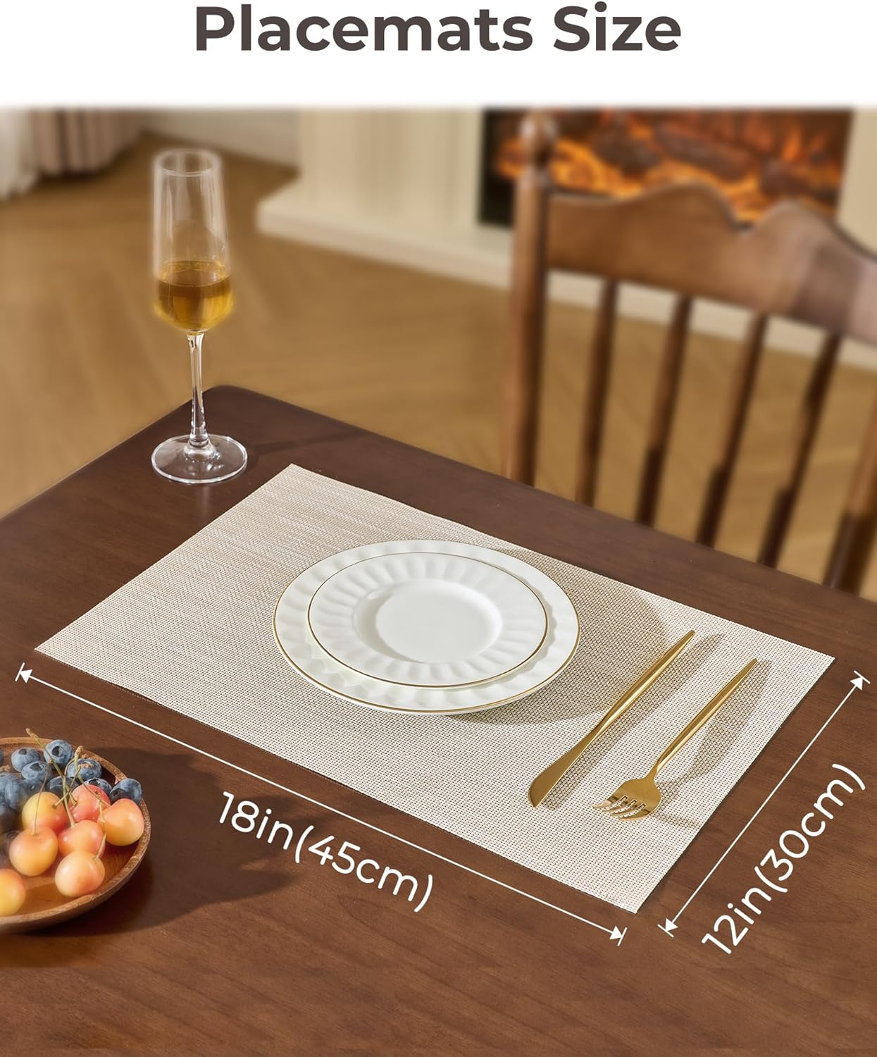 Leetaltree Beige White Placemats Set of 24 - Heat Resistant Non-Slip Place mats for Dining Table, Washable Durable PVC Vinyl Woven Table Mats（Beige White, 24）