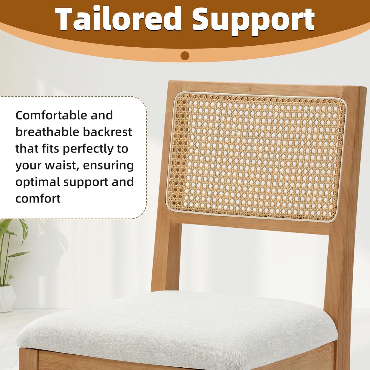 Westice Rattan Dining Chairs Set of 4, Farmhouse Natural Dining Room Chairs with Upholstered Cushion, Wood Armless Chairs for Kitchen/Restaurant